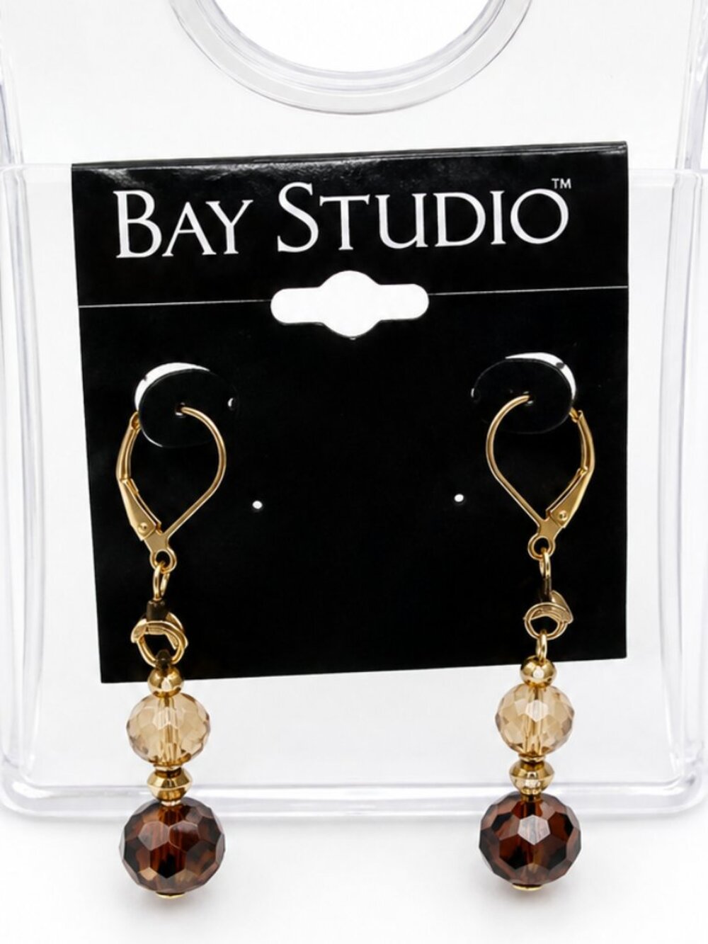 Bay Studio Gold-Tone Earrings with Champagne and Smoky Beads